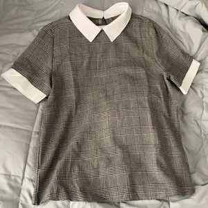 Plaid black and white collared blouse